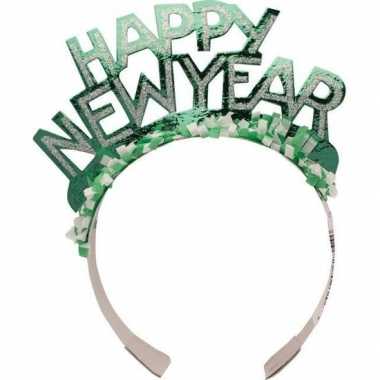 Diadeem happy new year groen volwassenen carnavalskleding valkenswaard