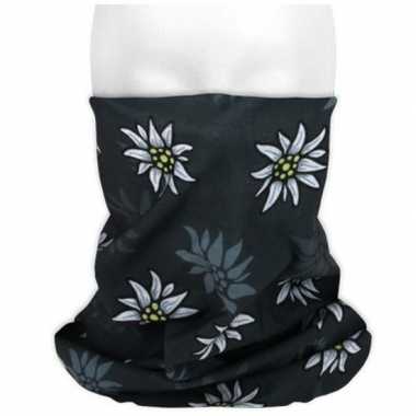 Multifunctionele morf sjaal zwart edelweiss bloemen carnavalskleding valkenswaard