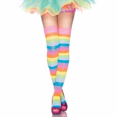 Regenboog kniekousen neonkleuren dames onze size carnavalskleding valkenswaard