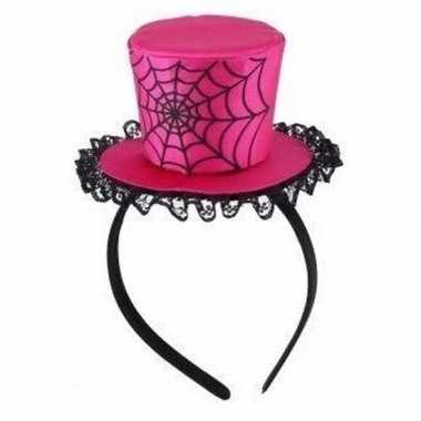 Roze verkleed mini hoed diadeem spinnenweb dames carnavalskleding valkenswaard