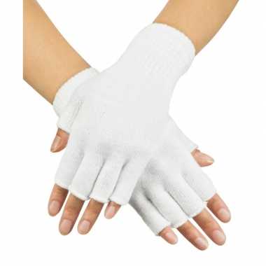 Witte handschoenen vingerloos gebreid volwassenen unisex carnavalskleding valkenswaard