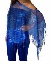 Blauwe visnet poncho omslagdoek stola dames