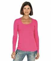 Bodyfit roze dames shirts lange mouwen