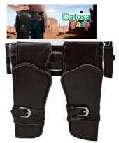 Dubbele cowboy holster donkerbruin brede riem verkleed acces