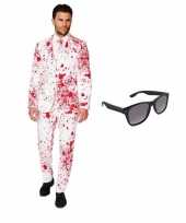 Feest bloed print tuxedo business suit xl heren gratis zonnebril