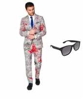 Feest bloedhanden print tuxedo business suit l heren gratis zonnebril