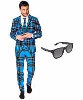 Feest schotse ruit tuxedo business suit xxxl heren gratis zonnebril