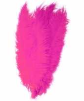 Grote veer struisvogelveer fuchsia verkleed accessoire