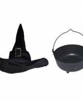 Heksen accessoires set fluwelen hoed ketel dames