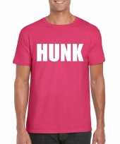 Hunk tekst t-shirt roze heren