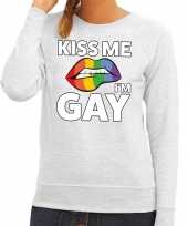 Kiss me i am gay sweater grijs dames