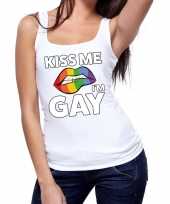 Kiss me i am gay tanktop mouwloos shirt wit dames