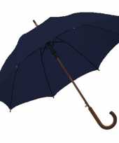 Navy blauwe paraplu houten handvat