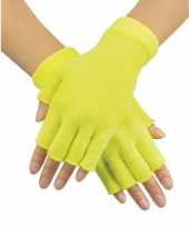 Neon gele handschoenen vingerloos gebreid volwassenen