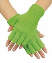 Neon groene handschoenen vingerloos gebreid volwassenen