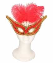 Oogmasker rood goud veren volwassenen