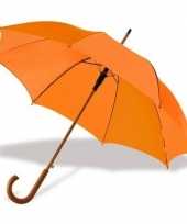 Oranje paraplu houten handvat