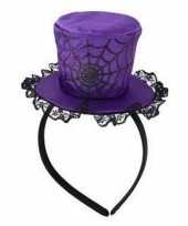 Paarse verkleed mini hoed diadeem spinnenweb dames
