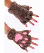 Pluche dierenpoot handschoenen lichtbruin