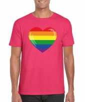 Regenboog vlag hart-shirt roze heren
