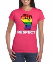 Respect lgbt-shirt regenboog vuist roze dames