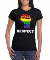 Respect lgbt-shirt regenboog vuist zwart dames