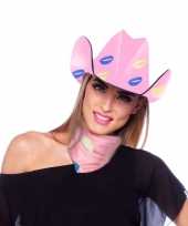 Roze kartonnen cowboyhoed lippen kusjes dames
