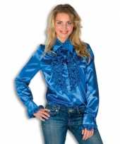 Satijnen overhemd blauw dames