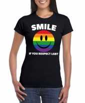 Smile if you respect lgbt emoticon shirt zwart dames