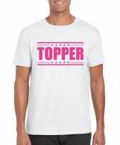 Topper t-shirt wit roze bedrukking heren