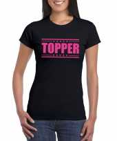 Topper t-shirt zwart roze bedrukking dames