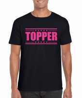 Topper t-shirt zwart roze bedrukking heren