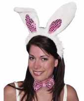 Verkleed paashaas setje oren strik wit roze