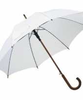 Witte paraplu houten handvat