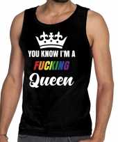 Zwart you know i am a fucking queen gay pride tanktop heren